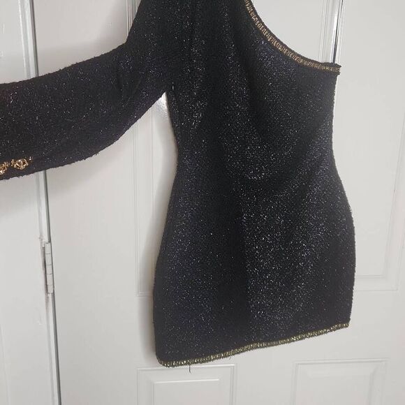 ZARA NEW WOMAN SHORT ASYMMETRIC MINI DRESS SLIT BLACK and gold women's size S - Picture 5 of 5